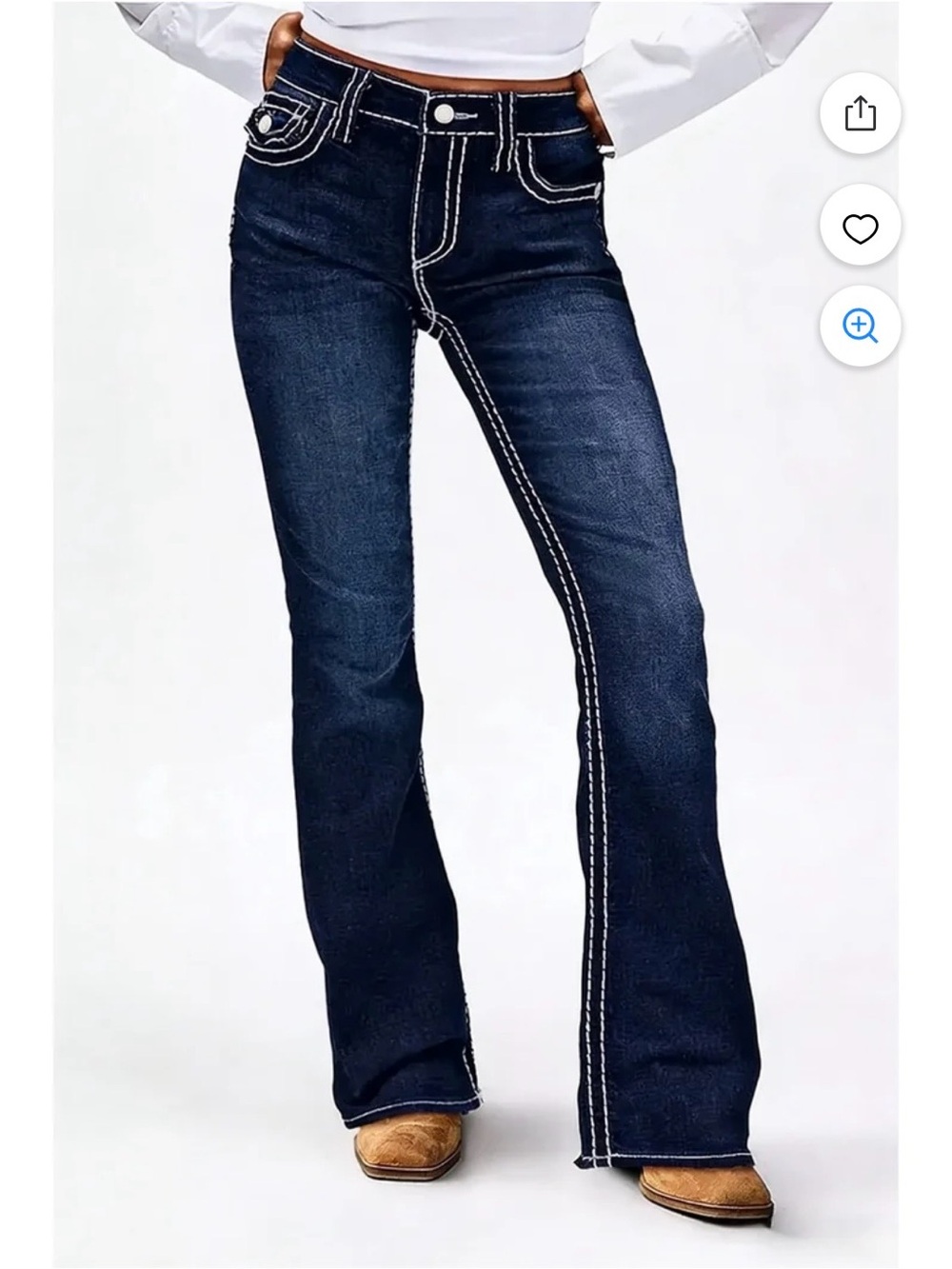 BAMBOO Dark Wash Flare Jeans with White Contrast Stitching